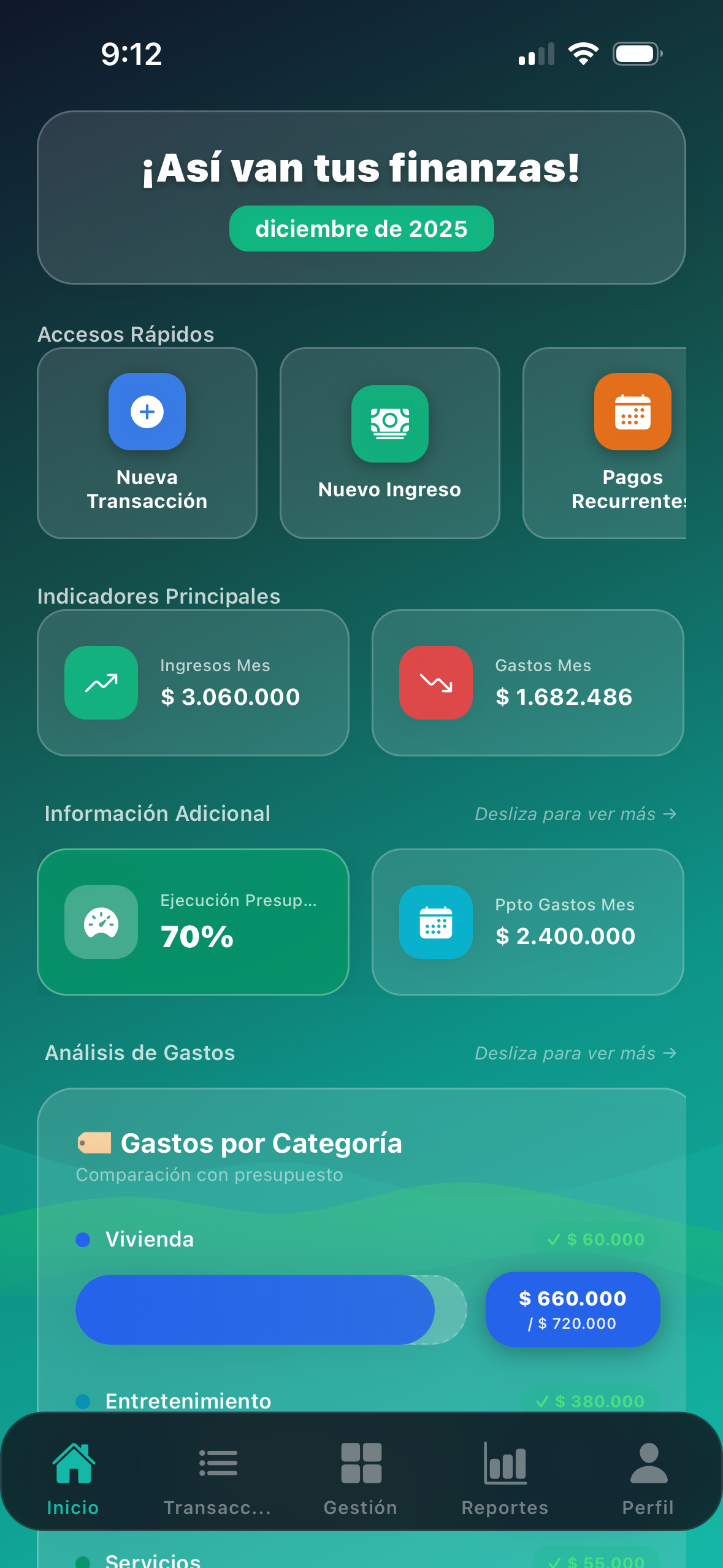 Dashboard Principal - Vista general de finanzas