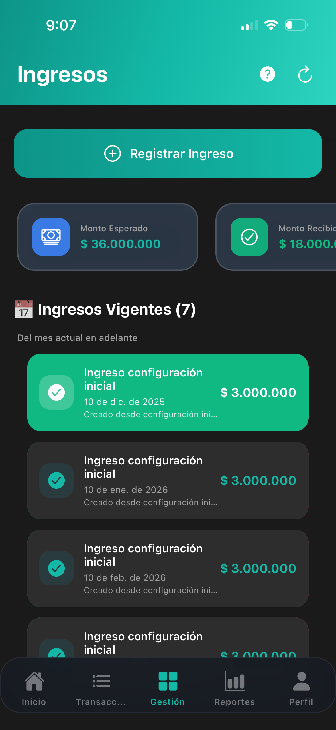 Registro de transacciones