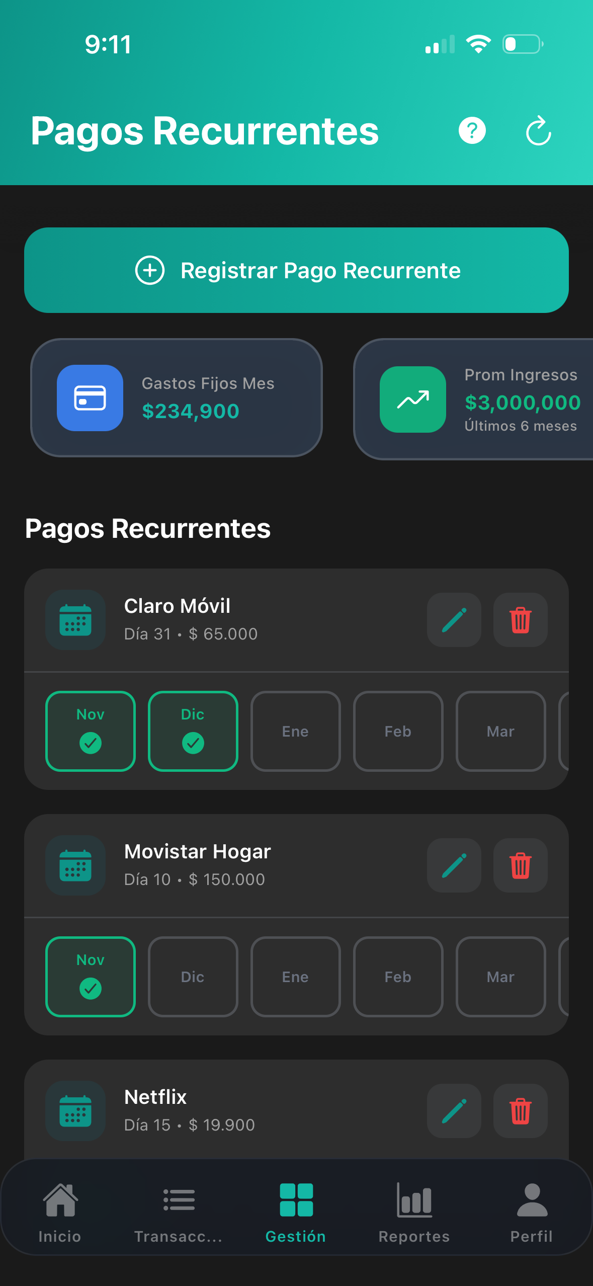 Categorías de gastos